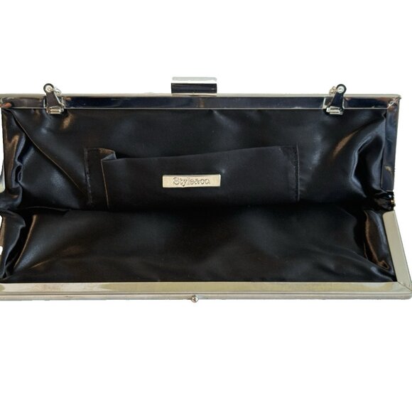 Vintage Style & Company Evening Bag Black Sequin Clutch Silver Chain Kiss Lock - Picture 7 of 10